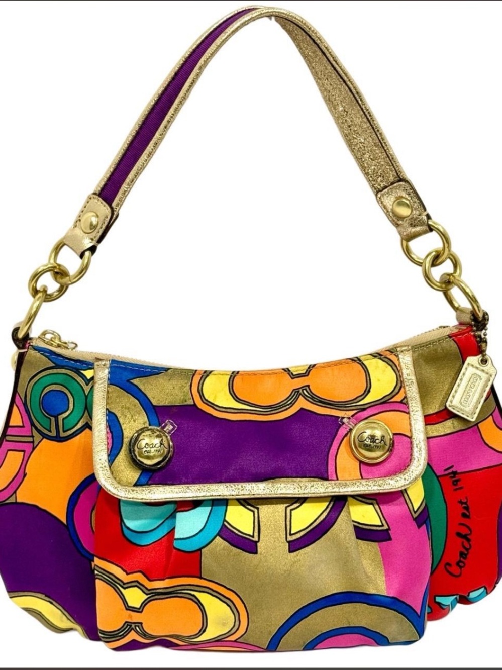 Vintage Coach Poppy Multicolor Pop-Print Shoulder Bag